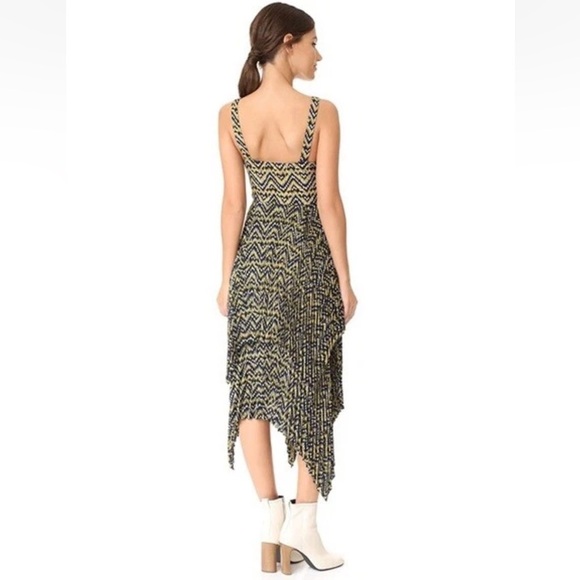 NWOT A.L.C. Kendall Ikat Print Silk Layer Dress Yellow Black Boho Women’s Size 2 - Picture 2 of 14